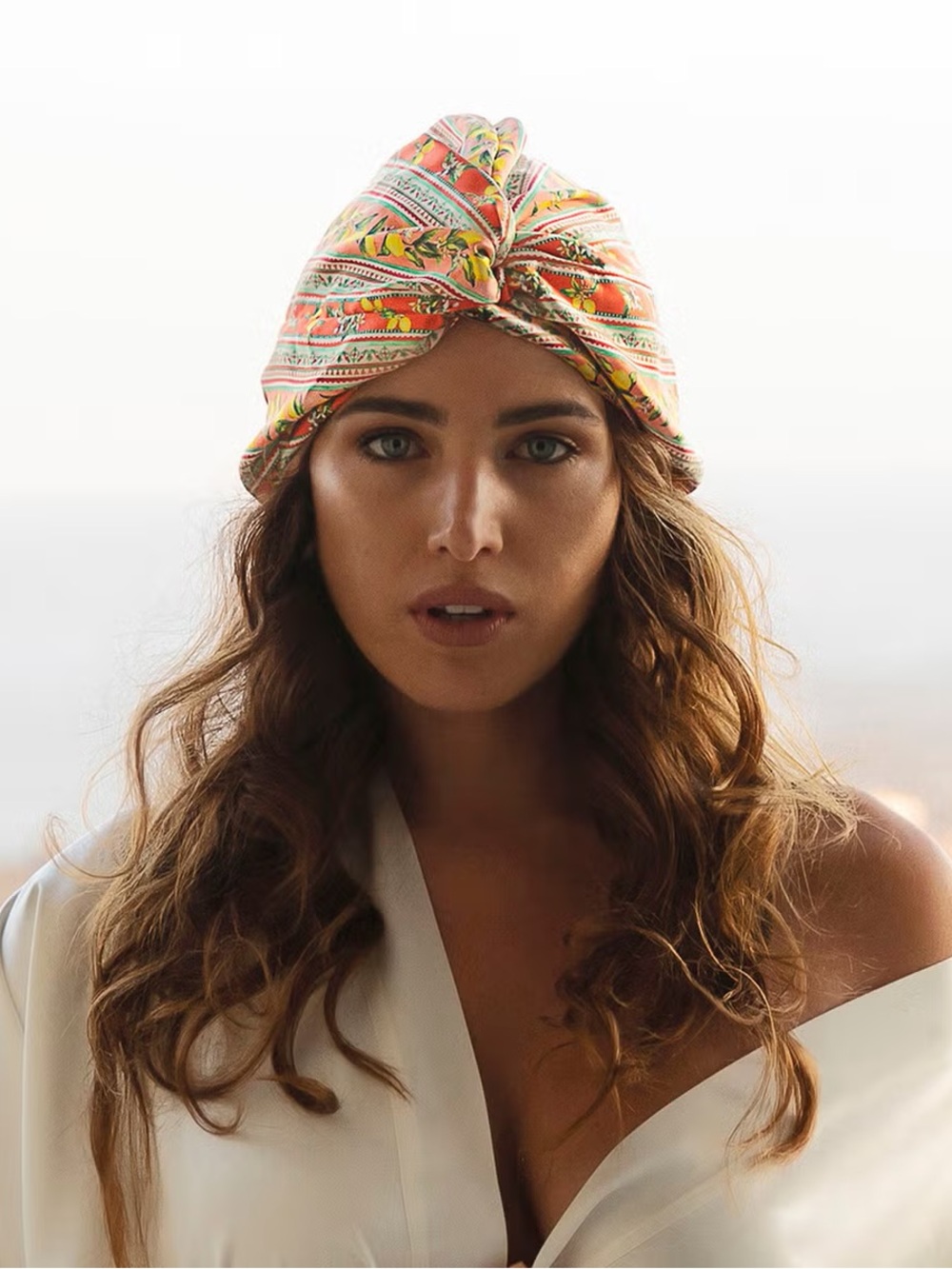 SLIP Pure Silk Turban - Portofino Print Lemon Motif - NEW
